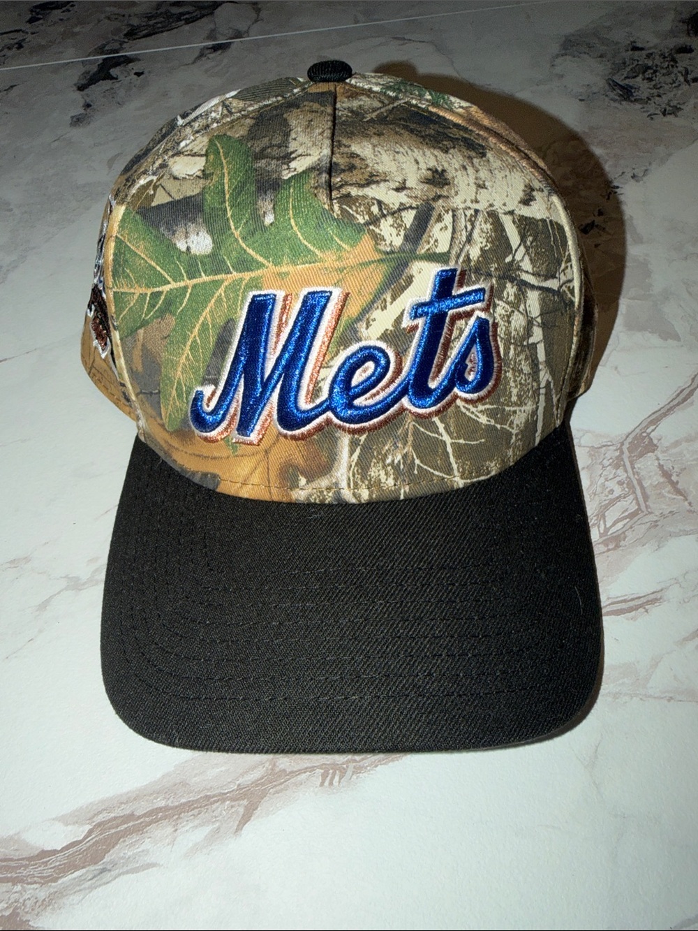 New Era Mets Camo Cap with Black Brim and Blue/Orange Logo
